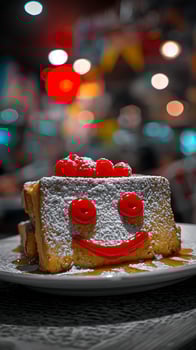 A Deliciously Happy Face Made From French Toast and Berries. photo