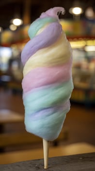 Colorful Swirled Cotton Candy On A Stick With Blurred Background. photo