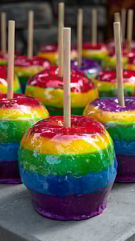 Delicious Rainbow Candy Apples Freshly Made and Ready to Eat. photo