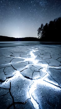 Frozen Cracks Shine Bright Under Starry Night Sky. photo