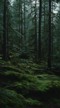 Enchanting mossy forest floor in soft, natural light. photo