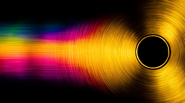 Abstract Colorful Streaks and Golden Swirls with Black Center. photo
