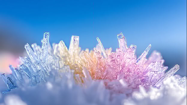 Magical Ice Crystals Bloom in Winter Sunlight. photo