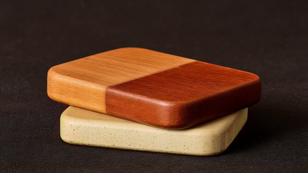 Two Wooden Blocks Showing Contrast in Wood Grain and Finish. photo