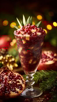 Refreshing Pomegranate Drink with Holiday Sparkle and Festive Cheer. photo