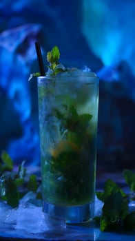 Refreshing Mint Cocktail with Ice and Blue Ambiance. photo