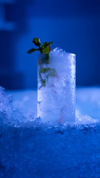 Refreshing Iced Cocktail with Mint and Garnishes on Crushed Ice. photo