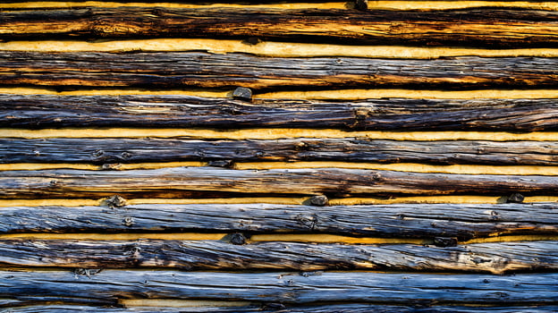 Weathered Wood Logs with Textured Yellow Gaps. photo