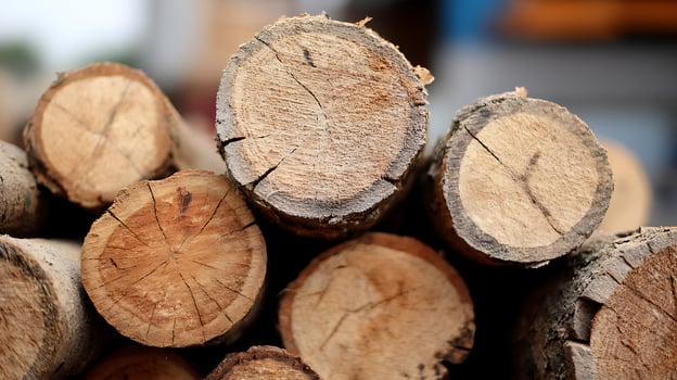 Stacked Natural Wood Logs, Showing Grain and Texture Close Up. photo