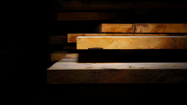 Stacked Wooden Planks Highlighted in Dramatic Dark Lighting. photo