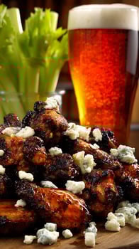 Delicious Chicken Wings With Blue Cheese And A Refreshing Beer. photo