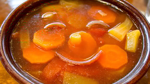 A Close Look at a Delicious Bowl of Savory Vegetable Stew. photo
