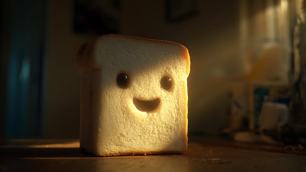 Cheerful Bread Slice With Happy Face Glowing in Warm Light. photo