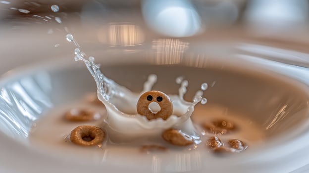 Cereal splash fun, making breakfast a lively moment. photo