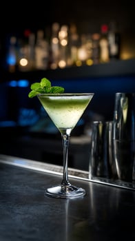 Refreshing Mint Cocktail in a Martini Glass with Bar Background. photo