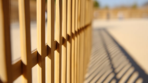 Warm Sunlight Creates Abstract Shadows on a Wooden Slatted Wall. photo