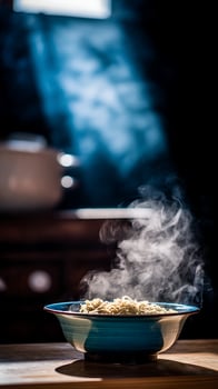 Steaming Hot Bowl of Noodles Evokes Comfort and Warmth. photo