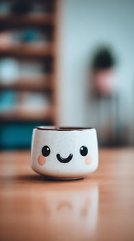 Adorable Smiling Cup Brings Joy to Your Morning Routine. photo