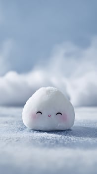 Adorable Snowball Character Smiling Happily in a Winter Wonderland Setting. photo