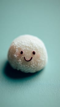 Adorable Mochi with a Happy Face on a Blue Background. photo
