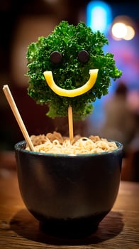 Happy Kale Face Ramen Bowl Awaiting a Meal. photo