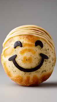 Happy Takoyaki Ball with Smiling Face and Cream Drizzle. photo
