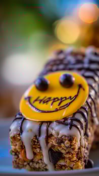 Delicious Snack Bar with Happy Face Topping, Perfect for a Cheerful Treat. photo