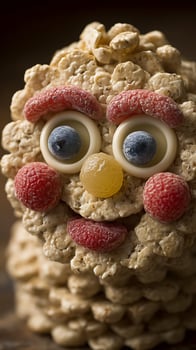 A Funny Snack Monster Made of Cereal and Berries for Kids. photo