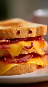 Melty Cheese and Bacon Grilled Cheese Sandwich Up Close. photo