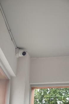 Indoor security camera mounted in a corner of the room photo