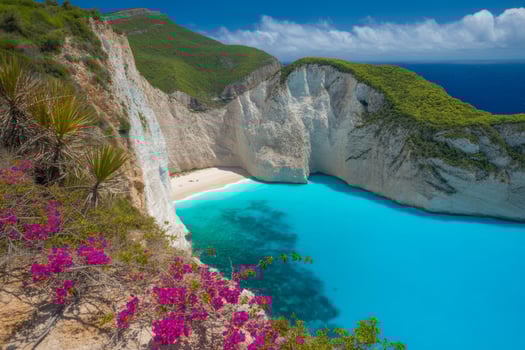 Breathtaking Navagio Beach in Zakynthos Greece with Turquoise Water and Towering Cliffs a Perfect Summer Getaway Destination photo