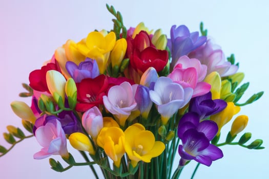 Vibrant Freesia Flower Bouquet with Rainbow Colors Perfect for Floral Designs and Spring Celebrations photo