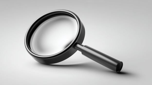 A sleek black magnifying glass resting on a soft surface. photo