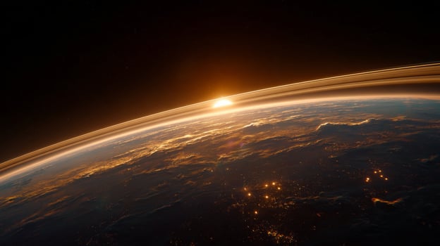 Breathtaking Sunrise Over Earth Viewed From Space with Glowing Atmosphere and Beautiful Cloud Patterns photo