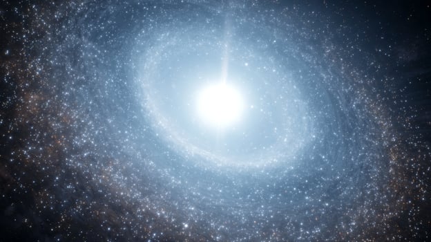 Stunning Galactic Spiral with Bright Core Illuminating Stars in Deep Space Atmosphere and Cosmic Background photo