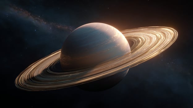 Stunning view of a planet with rings swirling around in deep space showcasing cosmic beauty and celestial phenomena photo