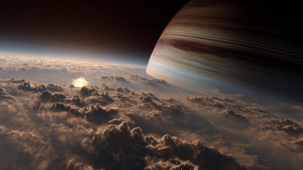 Planetary View of a Gas Giant with Dramatic Clouds and Atmospheric Layers in Outer Space photo
