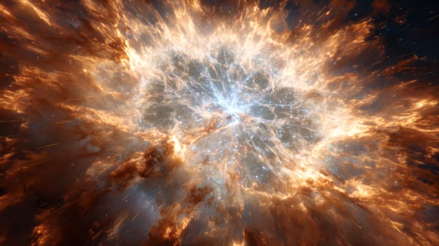 Stunning Explosive Cosmic Event in Vibrant Colors Showing Fiery Nebula and Twinkling Stars in Deep Space photo