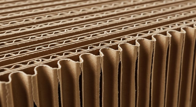 High-Detail Corrugated Cardboard Texture Background with Fluted Inner Core Ridges and Brown Kraft Paper Surface photo