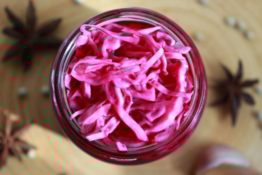 Pickled purple cabbage in topview photo