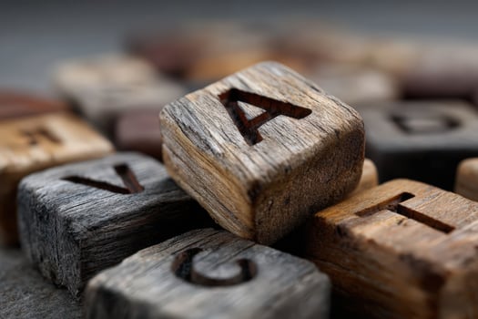 Wooden alphabet blocks detail close-up photo