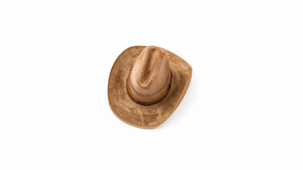 Close-up of a cowboy hat against a plain white backdrop, no shadowing photo