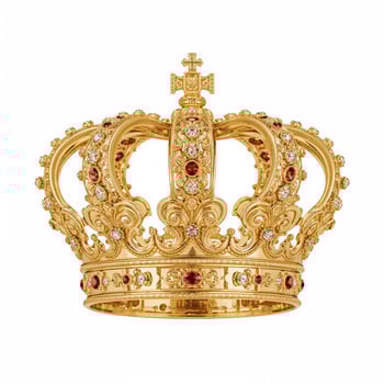 Golden royal crown placed against a plain white backdrop, no shadows. photo