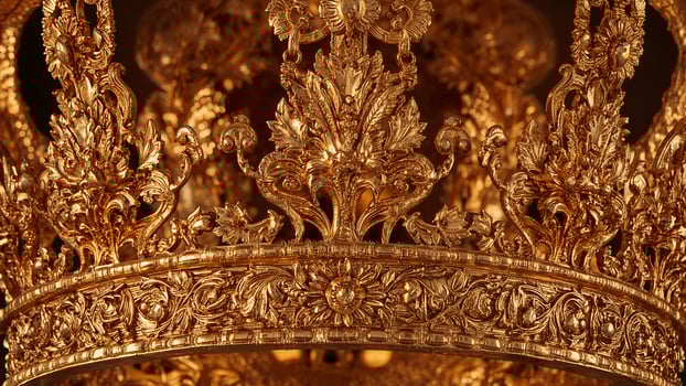Close-up of a royal crown worn by a king or queen against a plain background photo