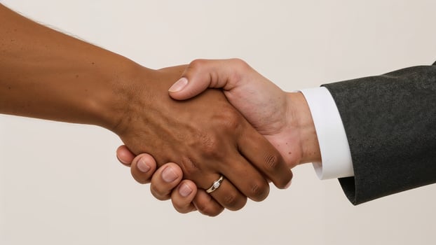Close-up of a handshake symbolizing an agreement with a conceptual background photo