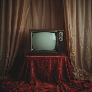 Retro-style television with empty screen mock-up, vintage TV display backdrop photo