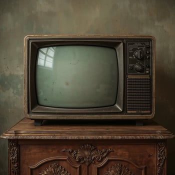 Retro television mockup featuring a blank screen and vintage style backdrop photo