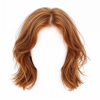 Vibrant ginger-colored wig on white backdrop, no shadow, mockup template photo