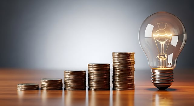 Financial growth and innovation symbolized by coins and lightbulb photo