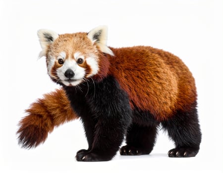 White background featuring a red panda without shadows photo